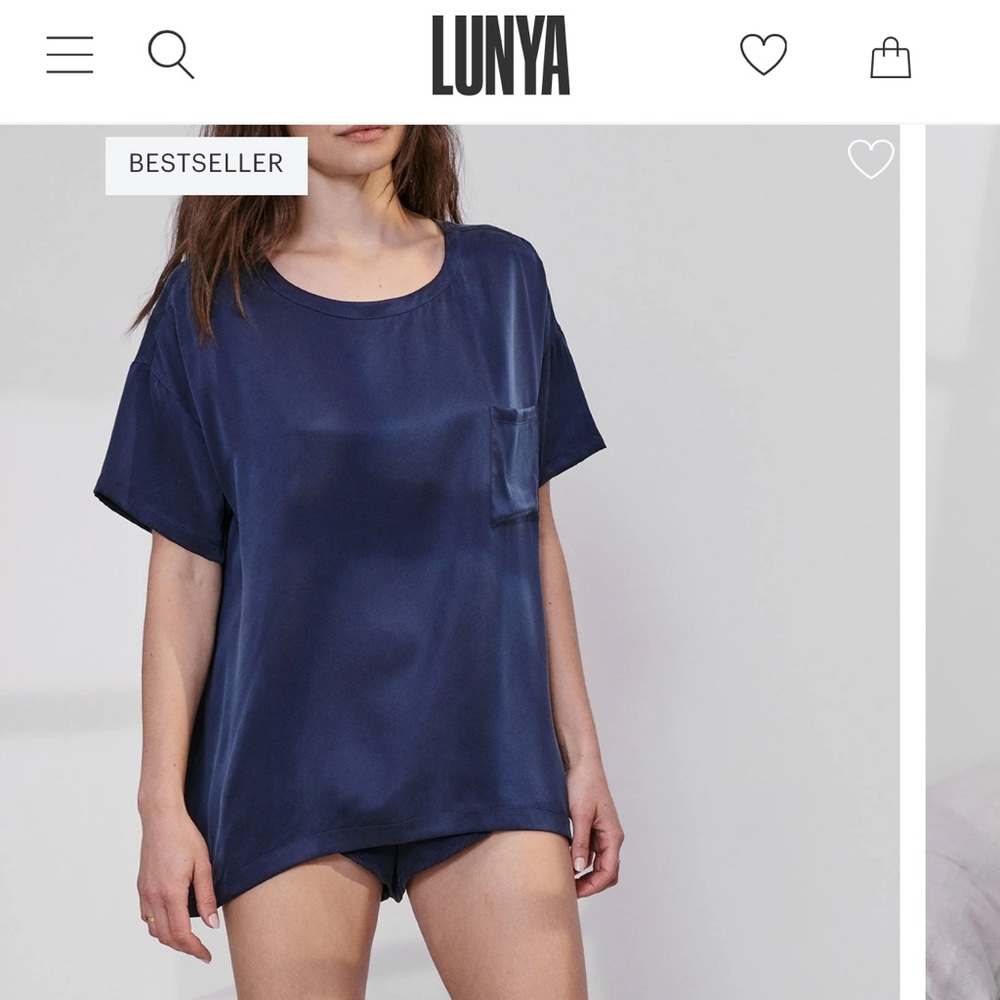 Lunya Washable Silk Tee Set — Deep Blue Large